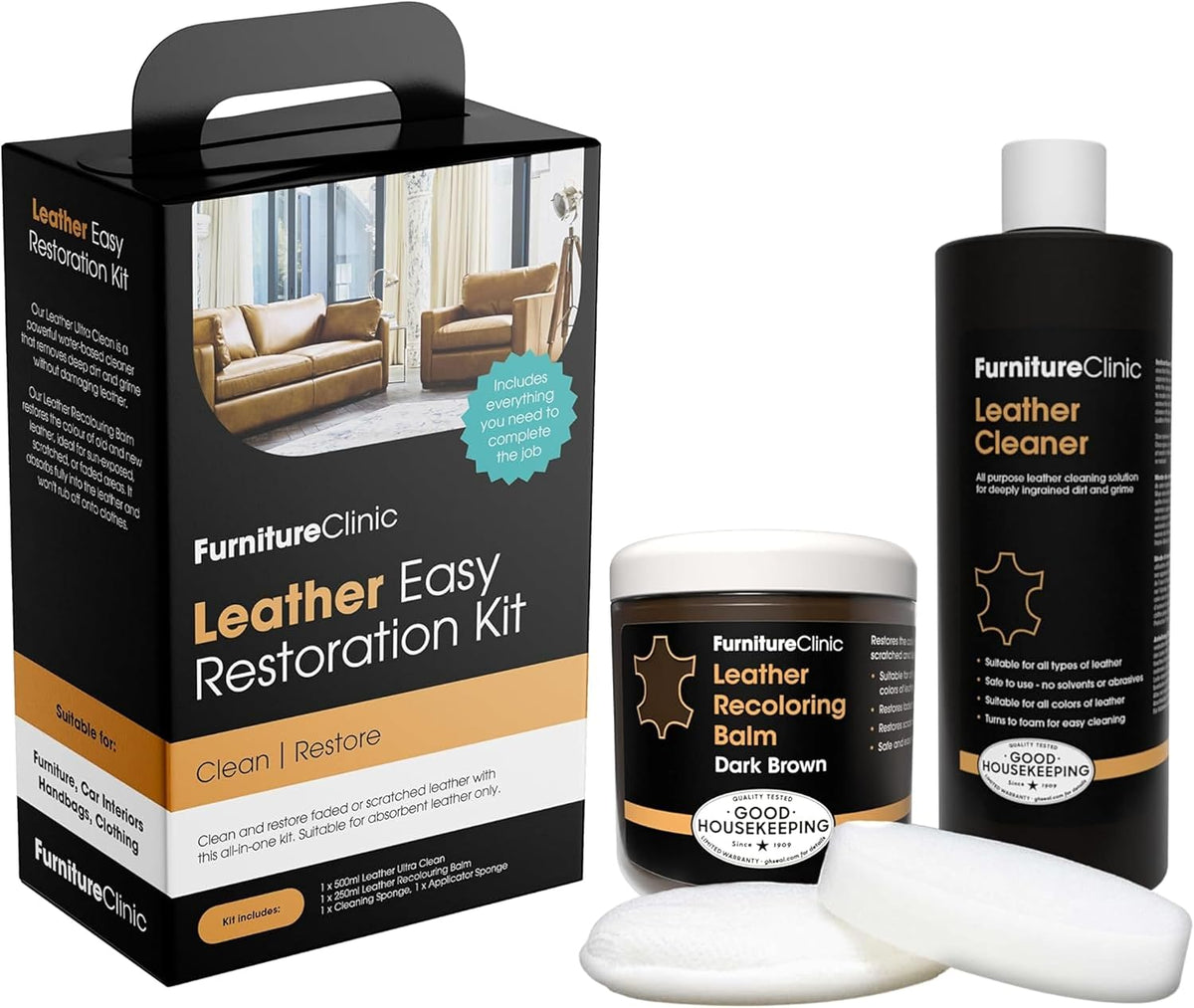 Leather Easy Restoration Kit, Dark Brown, 4 Piece