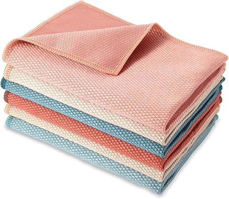 Streak Free and Lint Free Miracle Reusable Microfibre Cleaning Cloths for Glasses,Window, Dishes,car Interior(6 Count,Si
