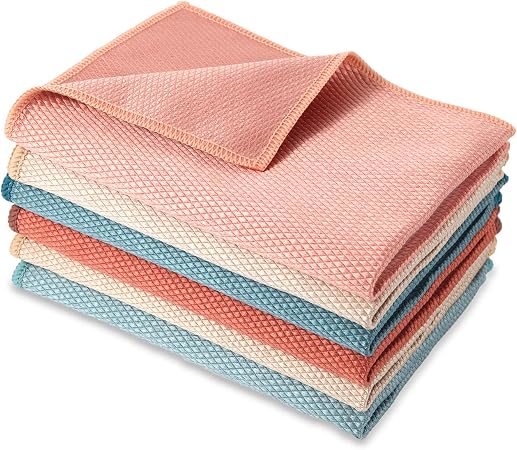 Streak Free and Lint Free Miracle Reusable Microfibre Cleaning Cloths for Glasses,Window, Dishes,car Interior(6 Count,Si