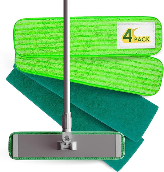 Turbo Microfiber Mop Floor Cleaning System - 18-inch Dust Mop with 4 Reusable Pads for Hardwood and Tile, 360-Spin Floor Mop Head & Extendable Handle - Household Cleaning Tools