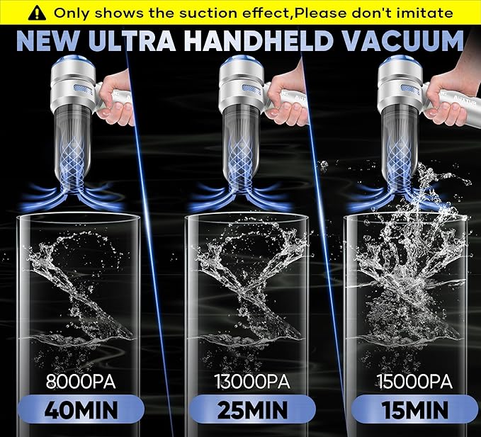 Handheld Cordless Car Vacuum|3 in 1 15000PA Mini Cleaner,120W High Power Brushless Motor,Super Suction Power Vacuums with Type-C Data Cable, Small Portable and Rechargeable Cleaner (Sliver)