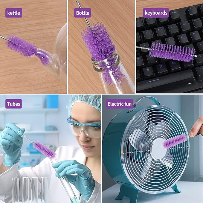 CiaraQ Bottle Cleaning Brushes, 8 Inch Nylon Tube Brush Set, Cleaner for Narrow Neck Bottles Cups with Hook, Set of 10pcs.