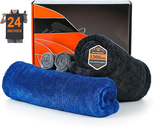 4-Pack 1300GSM Microfiber Car Drying Towels + 700GSM Chamois