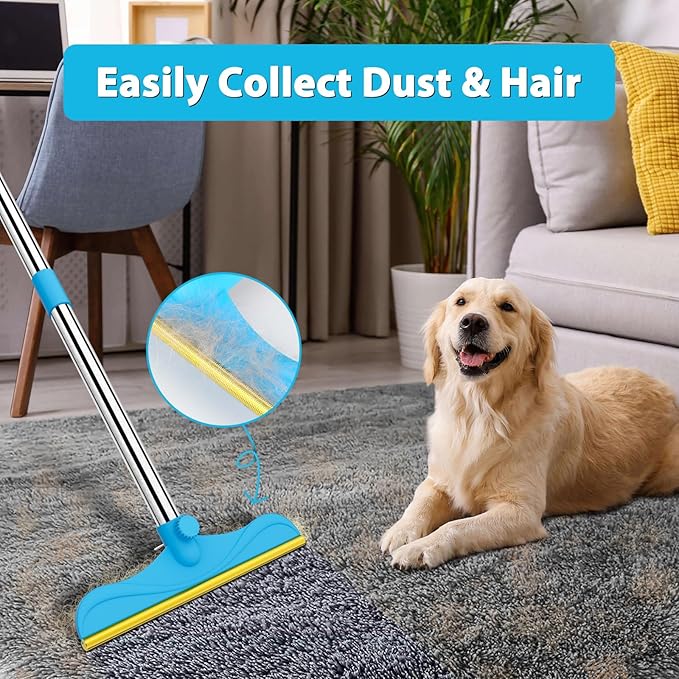 Eaersan 3 in 1 Carpet Rake Kit for Pet Hair Removal Tool - 45” Adjustable Long Handle Pet Hair Remover, Reusable Carpet Scraper Dog Cat Deep Hair Cleaner Remover Tool for Rugs, Mats, Couch, Furniture