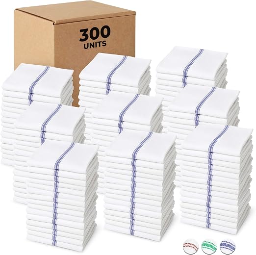 Bulk Economy Wholesale Kitchen Dish Towels (300 Towels) - 100% Cotton Herringbone - Commercial Grade - Bleach Resistant 