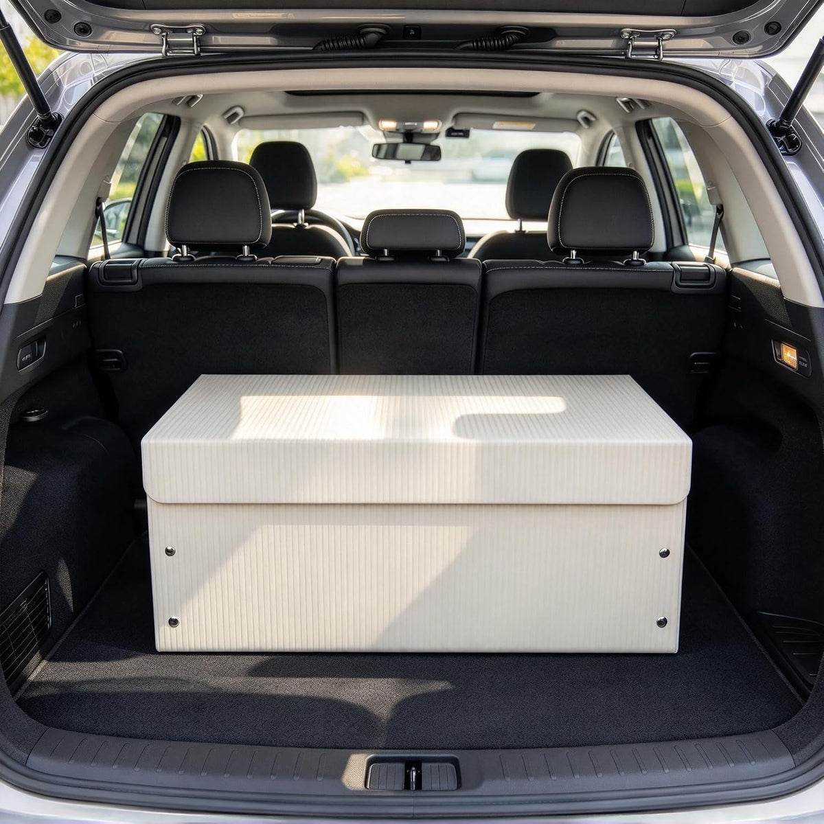 Car Trunk Organizer Extra Large Collapsible PU Leather Storage Box (Beige)