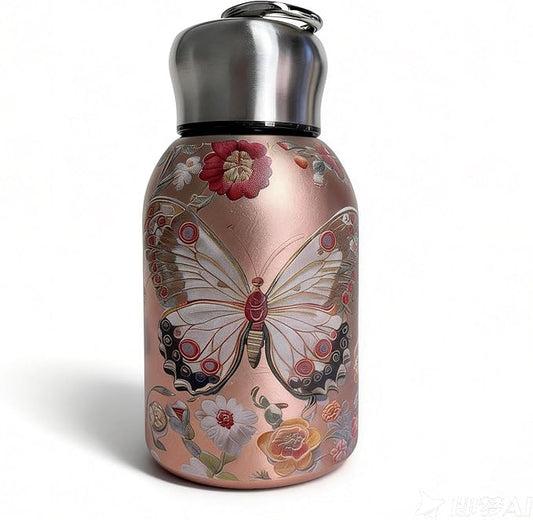 Mini Stainless Steel Thermal Bottle Small Vacuum Insulated Water Bottle, Portable Leakproof Sport Tumbler Cup Hot and Cold Travel Mug (Butterfly)