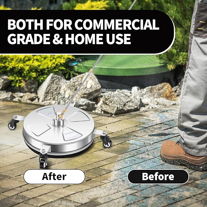 16" Pressure Washer Surface Cleaner with 4 Wheels - Stainless Steel Surface Cleaner for Pressure Washer Attachment for Concrete, Patio, Sidewalk, Deck, Driveways and Daily Washing - PWS 16
