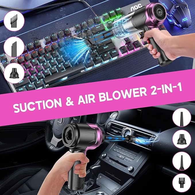 KMM Handheld Car Vacuum Cleaner, 10000PA Vacuum Cleaner & Air Duster, 120W High Power Vacuum Portable Cordless, Hand Held Vacuum Rechargeable with Multi-Nozzles & LED Light for Home, Car, Office