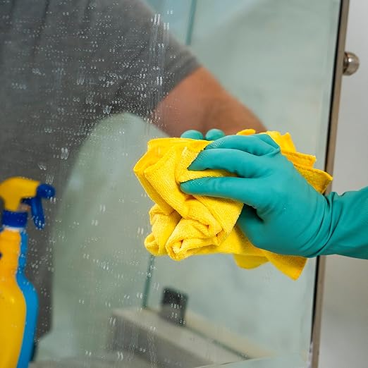 Zep Plus Glass & Mirror Foaming Cleaner 32 oz (2 Units) and a Blue Microfiber Rag ECBD025-2-Pack Ammonia-Free Anti-Fog Streak-Free Mirror and Glass Cleaning with a Reusable Rag