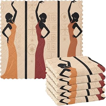ALAZA Beautiful African Women Dish Towels Set of 6,Dish Bar Tea Towel Dishcloths Washable Fast Drying Dish Cloth Reusabl