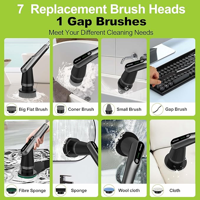 Dreazu Pro Electric Spin Scrubber, 12-in-1 Shower Scrubber & Retractable Long Handle, 44 lbs High-Torque & Variable Speed Shower Cleaning Brush for Bathroom,Toilet, Bathtub, Kitchen, Tile Floors, Car
