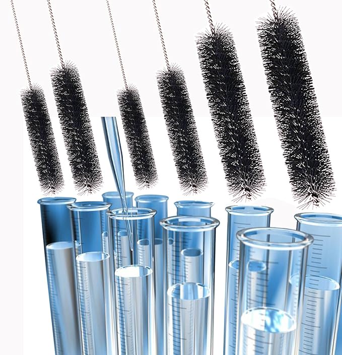 Mini Skater 10pcs Nylon Cleaning Brushes Set with Loop Bottle Tube Water Pumps Washing Tools for Drinking Straws Glasses Keyboards Jewelry Pipe Cleaner Small Wire Brush kit (Black - 10 pcs)