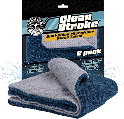 Chemical Guys, Clean Stroke Dual-Sided Glass Towels, 16 x 16 in, 2 Pack