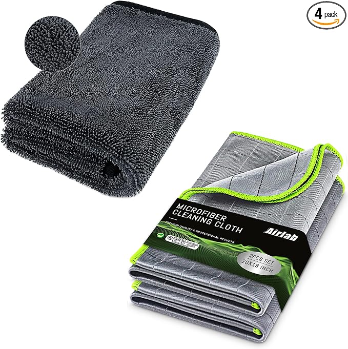 Airlab Microfiber Towels for Cars Drying Super Absorbent Cleaning Cloth, Pack of 1 and Carbon Microfiber Towels for Car 