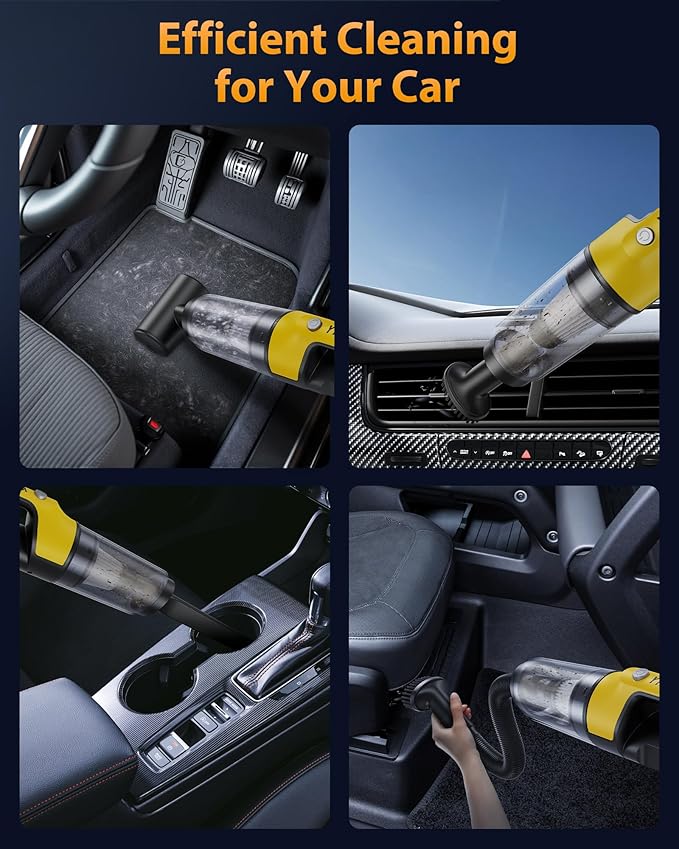 Handheld Vacuum Cordless 1.1 Pounds Car Vac 10000PA Hand Held Vacuums 4-in-1 Hand Vac Cordless Rechargeable HEPA Filter Large Capacity Dust Cup for Car Office Home Pets Hair (Pale Yellow)