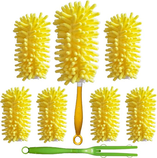 Reusable Duster for Swiffer, 360 Heavy Duty Duster Refill Compatible with Swiffer Hand Dusters for Dusting Furniture, Blinds, Ceiling Fans, Walls and More, 6 Refills +1 Handle, Yellow
