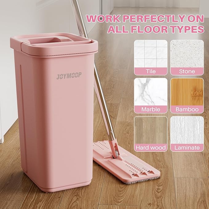 JOYMOOP Microfiber Flat Mop Replacement Pads, Washable Refills for Mop Bucket System, 13 Inch, Pack of 4, Pink