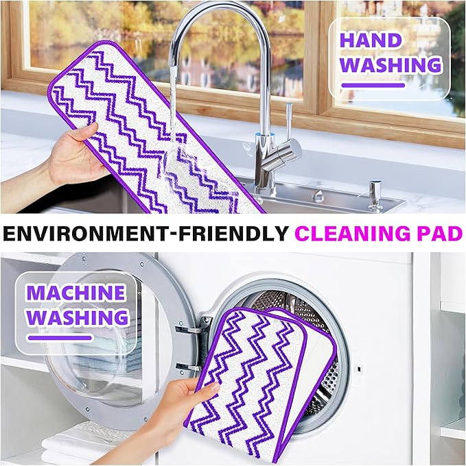 Reusable Mop Pads Compatible with Swiffer PowerMop, Microfiber Mop Pads Replacement Washable Mop Refills Pads for Dry Wet Mop, Spray Mops Pads Floor Mop Head for Hardwood Cleaning, 6 Pack