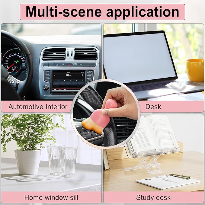 GaRhomxy Car Detailing Brushes, Car Interior Dust Sweeping Soft Brush, Soft Bristles Brush Cleaning Tool for Automotive Dashboard, Air Conditioner Vents, Computer, Scratch Free(Pink)