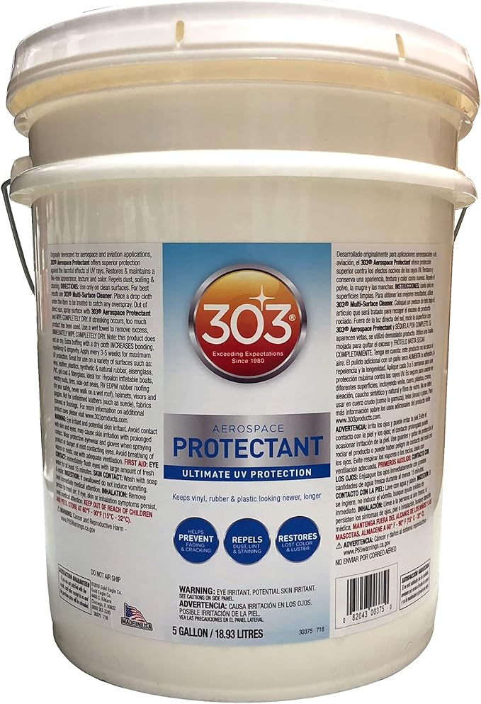 303 Products Aerospace Protectant Spray, UV Protection, Repels Dust, Dirt, & Staining, Matte Finish, Restores Like-New Appearance, Outdoor Cleaning Supplies 5 Gallons