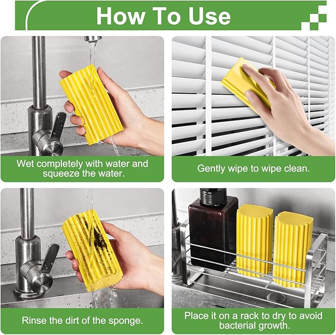 Jeymei 4-Pack Damp Clean Duster Sponge, Sponge Cleaning Brush, Duster for Cleaning Blinds, Glass, Baseboards, Vents, Railings, Mirrors, Window Track Grooves and Faucets, Gray and Yellow