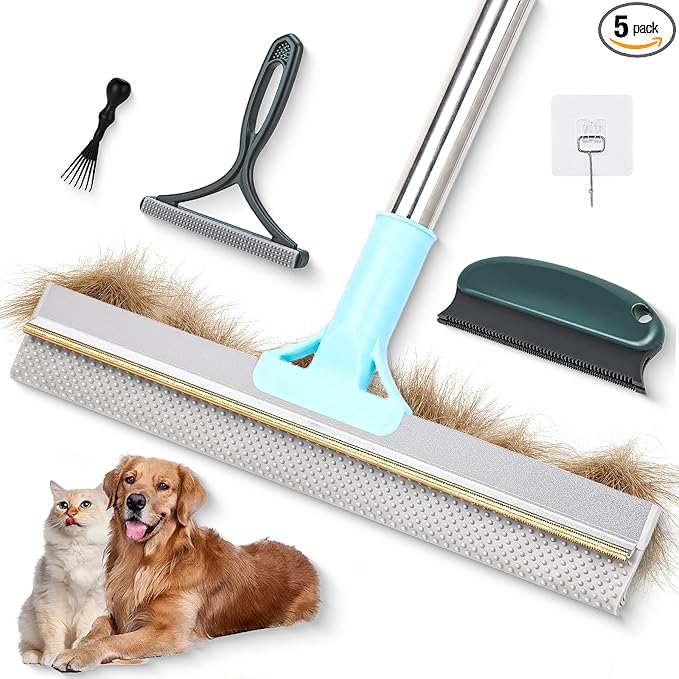 Carpet Rake for Pet Hair Removal Tool, Reusable Pet Dog Cat Hair Remover with Adjustable Long Handle, 3 Pcs Carpet Brush for Rugs, Mats, Couch, Furniture，1 Brush Cleaning Comb