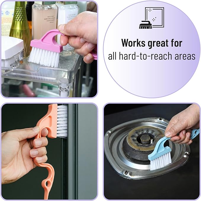 Slick- Window Track Cleaning Brush, 4 Pack, Pastel Colors Ergonomic Handle, Built-in Scraper, Multipurpose, Window Track Cleaning Tools