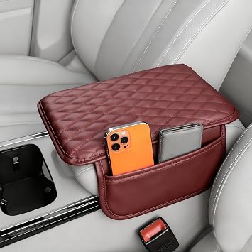 Upgraded Car Center Console Cover, Leather Armrest Cushion Pad with 2 Storage Bags, Microfiber Soft Waterproof Seat Box 