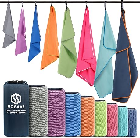 HOEAAS 2 Pack Microfiber Camping Towels, Quick Dry Towel, Super Absorbent Ultra Compact Travel Towel Soft Lightweight Sp