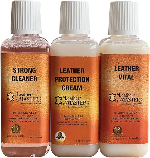 Leather Master Strong Leather Care Bundle - 250 ml Exceptional Leather Care Stain Remover, Protector and Polish Kit. Mad