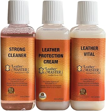 Leather Master Strong Leather Care Bundle - 250 ml Exceptional Leather Care Stain Remover, Protector and Polish Kit. Mad
