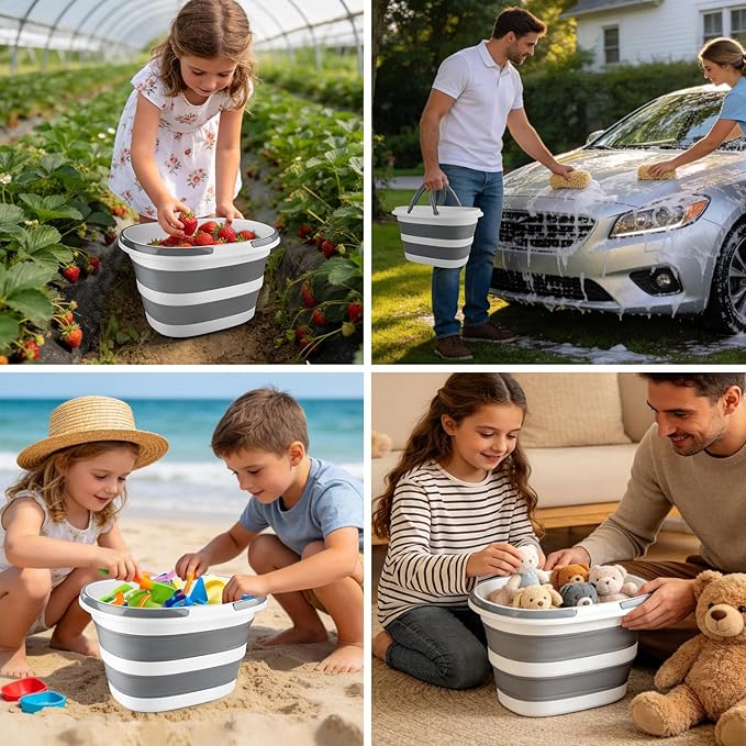 10L Collapsible Bucket with Handle, Foldable Ice Bucket Car Wash Buckets for Cleaning, Portable Wash Basin for Fishing Gardening Window Washing Mopping Household Use Cleaning Supplies