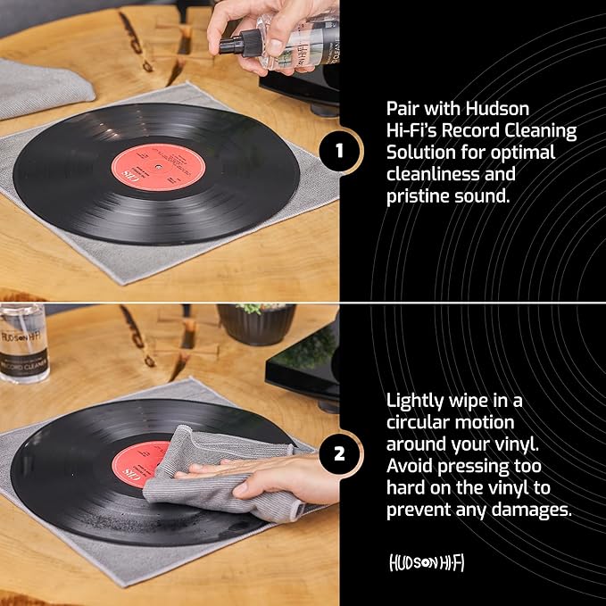 Hudson Hi-Fi Anti Static Microfiber Record Cleaning Cloth - 5 pk - The Audiophiles Anti-Scratch Lint & Dust Magnets - 7X Capillary Absorption LP & Record Cover Cleaner Protector Cleaning Cloths