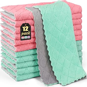 12 Pack Kitchen Dish Towels, 12x12 Microfiber Cleaning Cloths