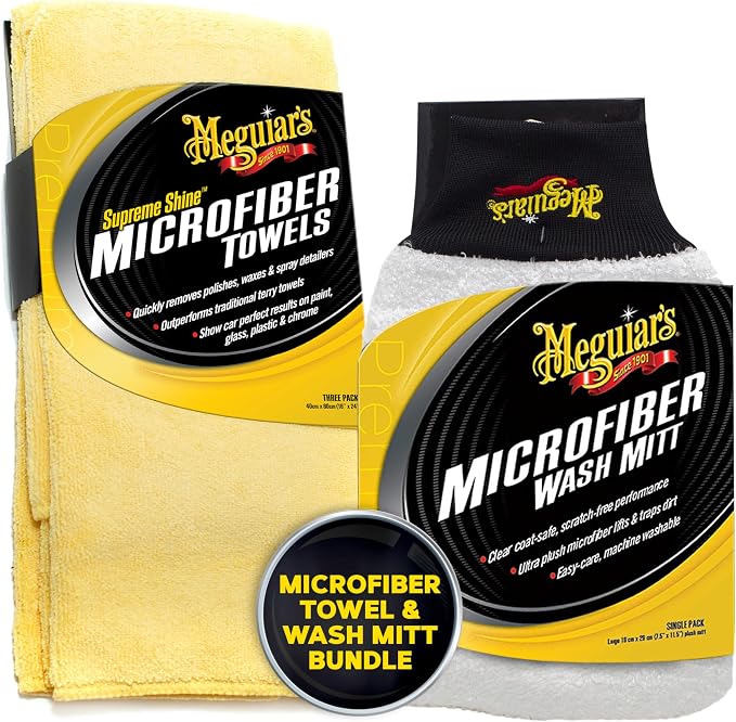 Meguiar's Supreme Shine Microfiber Towels X3002 Microfiber Wash Mitt Bundle