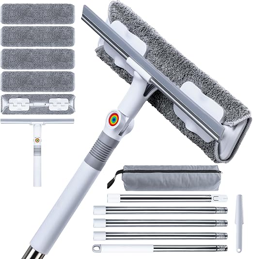 CTIME 80" Professional Window Squeegee Kit with Extension Pole, 5 Cloths