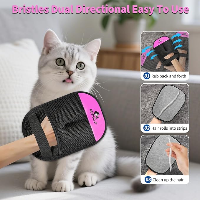 Pet Hair Removal Glove for Dogs & Cats, Newly Upgraded Reusable Electrostatic Pet Hair Glove, Magic Brush Pet Hair Remover Tool for Clothing, Couch, Carpet, Car Seat（Pink）