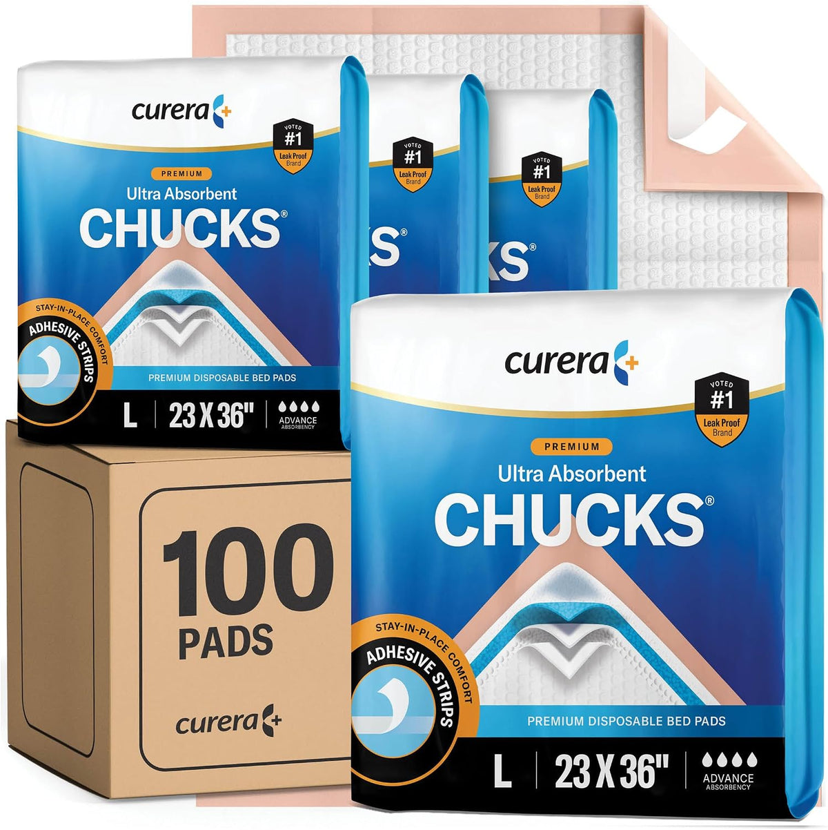 Chucks® Premium Disposable Underpads 23”x36” Ultra Super Absorbent Chux Incontinence Bed Pads Disposable Adult with Adhesive Tape, Pee Pads Pet Training Pads Large 23x36 [100-Pack]