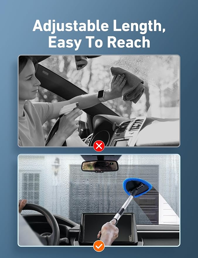 AstroAI 26" Windshield Cleaner Tool, Car Interior Window Detailing Cleaning Kit with Extendable Handle and 4 Easy-to-Install Reusable Microfiber Pads, Auto Glass Wiper Brush Kit for Car&Home, Blue