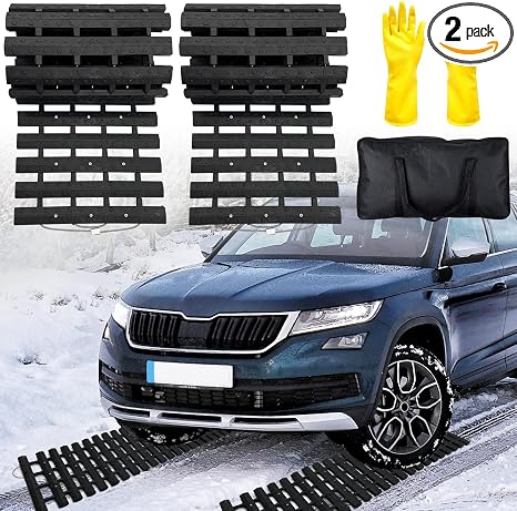 Emergency Devices Tire Traction Mats, Portable for Snow, Ice, Mud, and Sand Used to Car, Truck, Van or Fleet Vehicle (2P