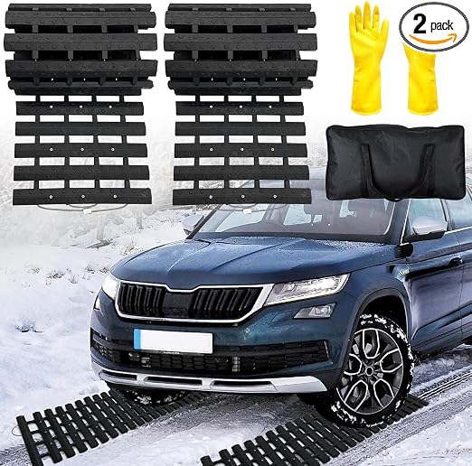 Emergency Devices Tire Traction Mats, Portable for Snow, Ice, Mud, and Sand Used to Car, Truck, Van or Fleet Vehicle (2P