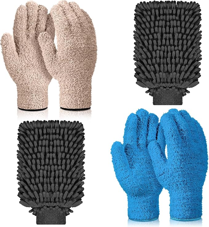 Potchen 6 Pcs Microfiber Dusting Mitt Gloves for Plants Washable Dusting Gloves for House Cleaning Furniture Car Washing