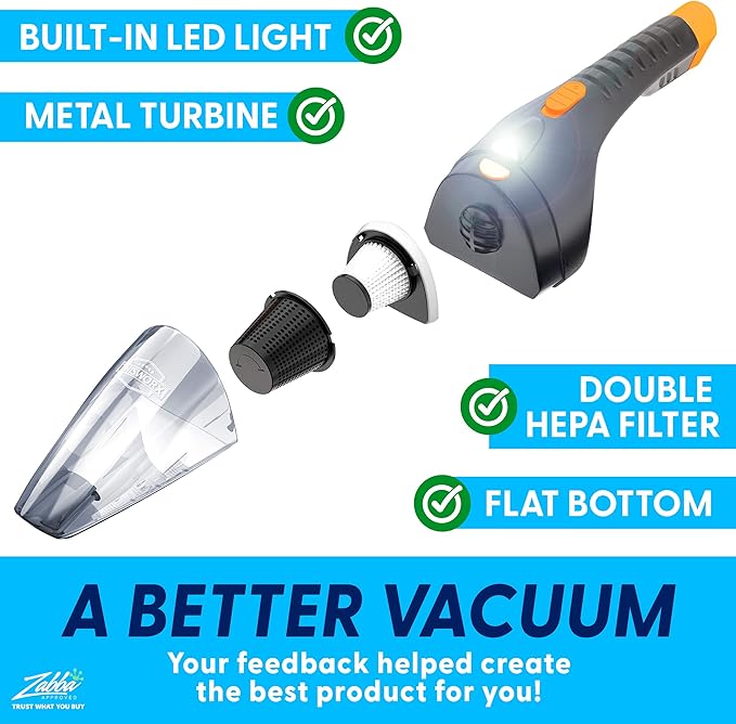 ThisWorx Car Vacuum Cleaner 2.0, Portable Handheld Mini Vacuums Cleaner W/ 16ft Cord, LED Light, Bag, & Attachments- Small Vac for RV, Boats, Travel, Car Accessories, Lightweight
