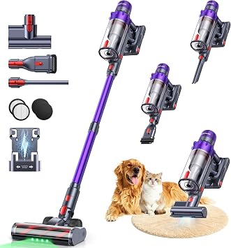 SMOTURE Cordless Vacuum Cleaner, 650W 55KPA 70Mins Vacuum Cleaners for Home, Cordless Stick Vacuum with LED Touch Screen