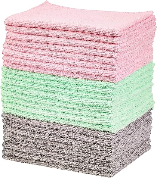 Amazon Basics Microfiber Cleaning Cloths, Ultra-Soft and Highly Absorbent, Streak-Free, Lint-Free, Scratch-Free, Washabl