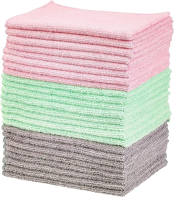 Amazon Basics Microfiber Cleaning Cloths, Ultra-Soft and Highly Absorbent, Streak-Free, Lint-Free, Scratch-Free, Washabl