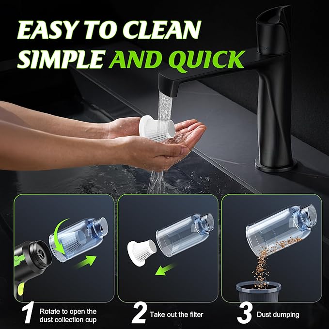 Cordless Car Vacuum Portable -Handheld Vacuum Cleaner 50000PA-High Power Suction & Blower for Car, Home, Office, Desktop, Keyboard,Pet Hair-2-in-1 Vacuum - with 2×4.0Ah Batteries