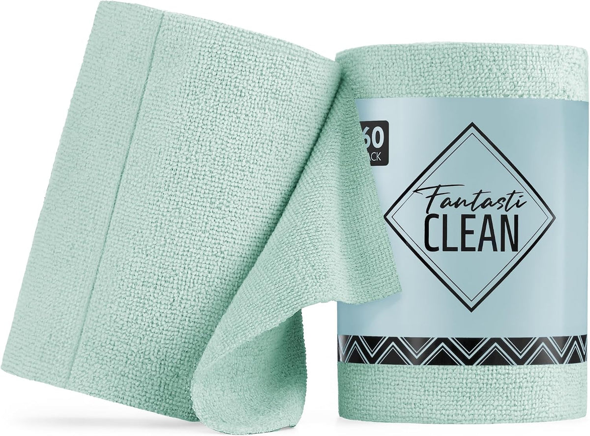 Microfiber Cleaning Cloth Roll, 60 Pack, 8" x 8", Mint Green