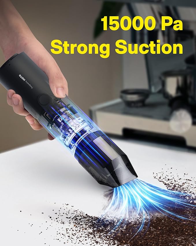 HOTO Handheld Vacuum Cleaner Cordless, Desk Vacuum Cleaner Compressed Electric15000Pa Suction Bundle with 4 Pcs Filte Replacement